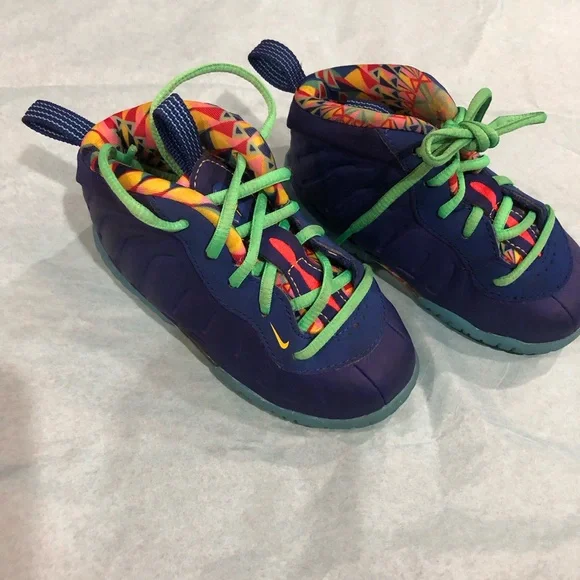 Nike kids Little Posite 1GS kaleidoscope sneakers blue 6c - Picture 2 of 4